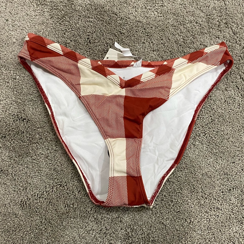 out from under v shape check printed high waisted bikini bottom